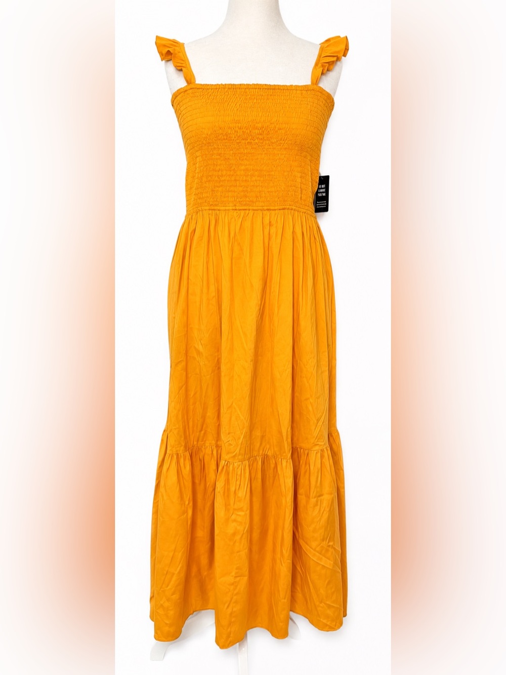 NWT Express Smocked Ruffle Strap Maxi Dress Mustard Yellow Petite XL